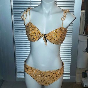 Mustard Leopard Print Swim 2 Piece Set